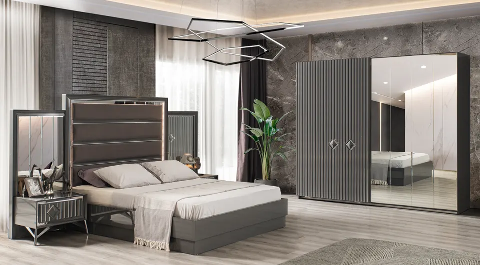Utrecht Anthracite Sliding Door Bedroom Set