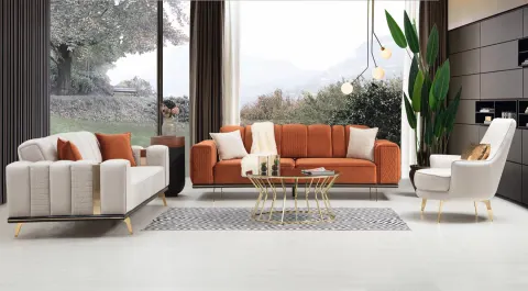 Elit  Gold Metal Leg Sofa Set