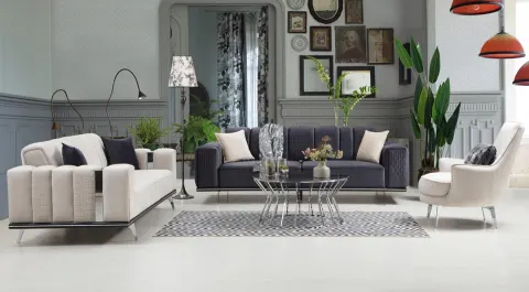 Elit  Silver Metal Leg Sofa Set