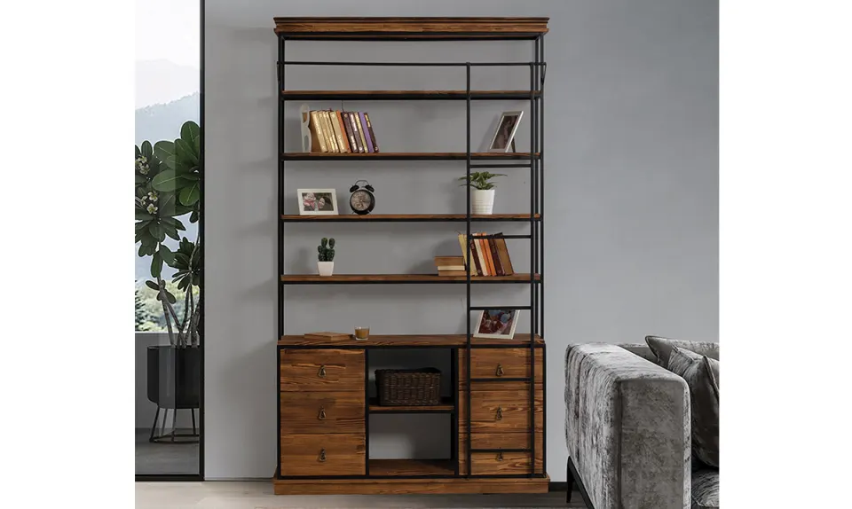 Merdivenli Wooden Bookshelf