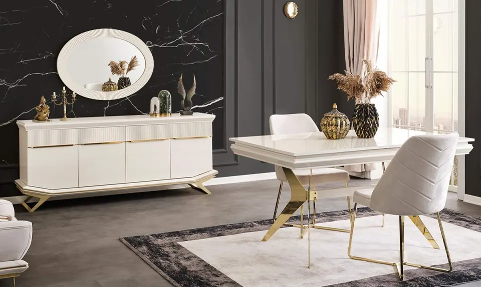 Angel Gold Metal Leg Dining Room Set