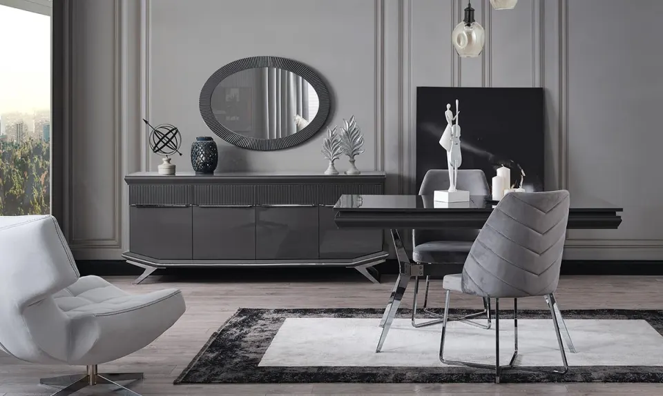 Asya Silver Metal Leg Dining Room Set
