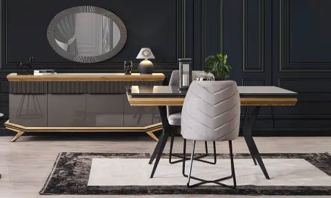 Grand Wooden Metal Leg Dining Room Set