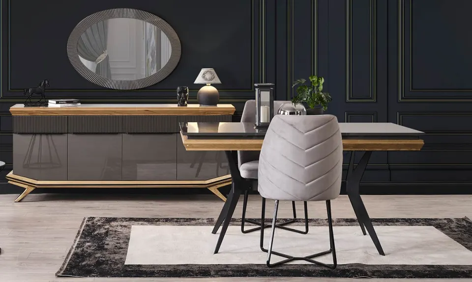 Grand Wooden Metal Leg Dining Room Set