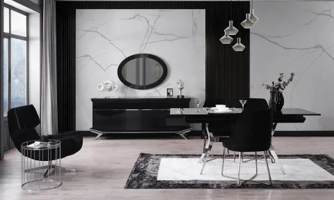 Masarati Silver Metal Leg Dining Room Set