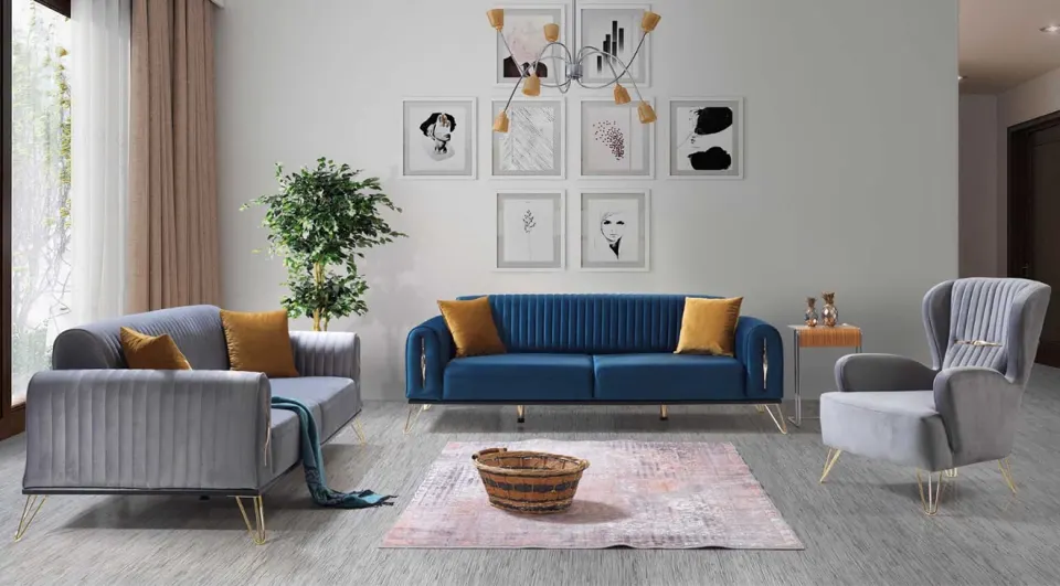Amsterdam  Gold Metal Leg Sofa Set