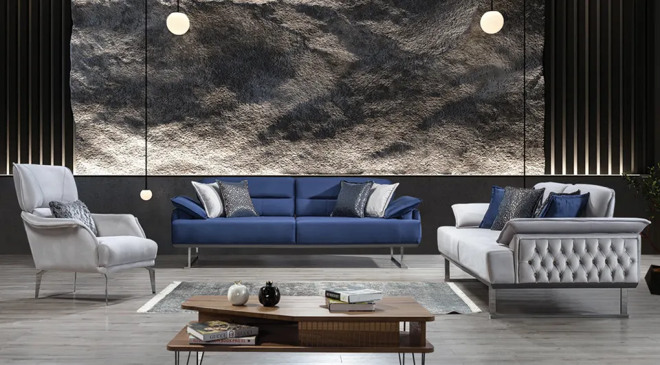 Zen  Silver Metal Leg Sofa Set