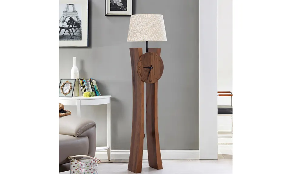 Clock Walnut Floor Lamp