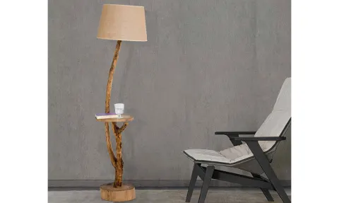 Doğal Walnut Floor Lamp