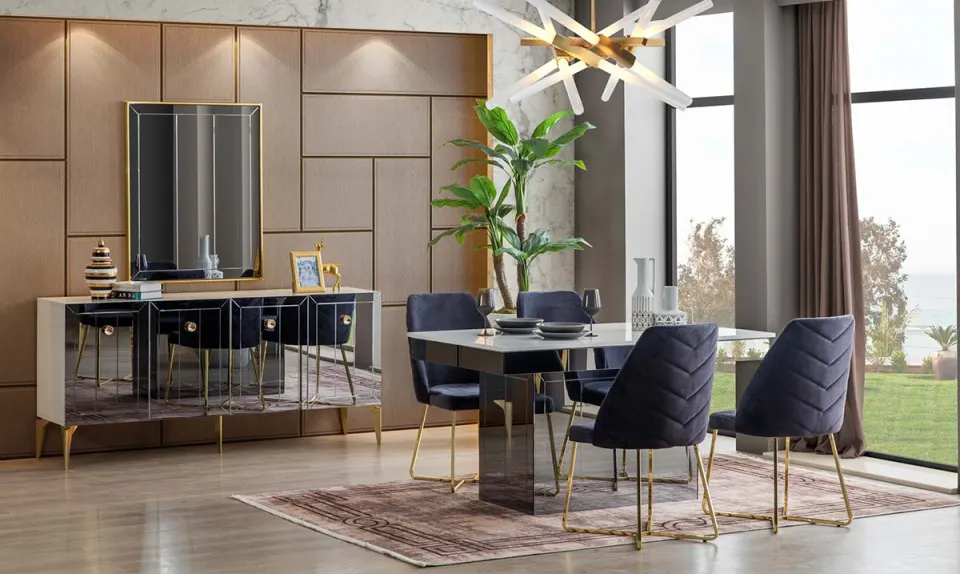 Lexus Gold Metal Leg Dining Room Set