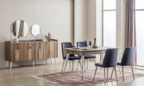 Lotus Walnut Moonstone Dining Room Set