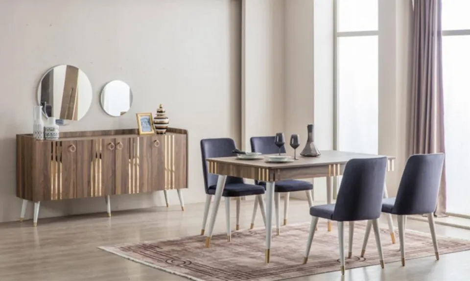 Lotus Walnut Moonstone Dining Room Set