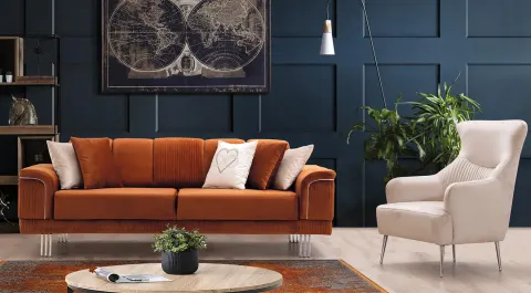 Roys  Silver Metal Leg Sofa Set