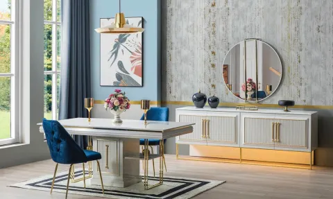 Mina Gold Metal Leg Dining Room Set