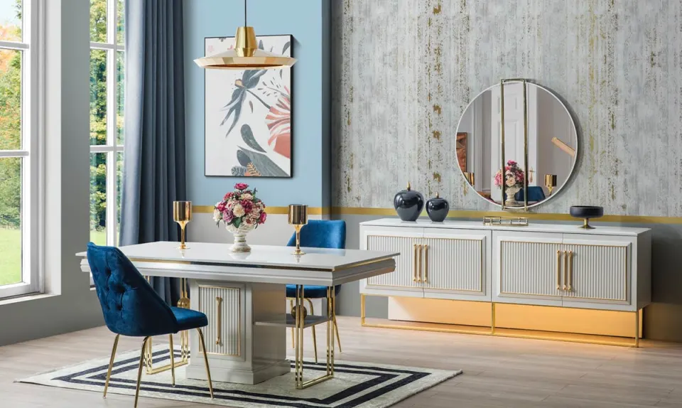 Mina Gold Metal Leg Dining Room Set
