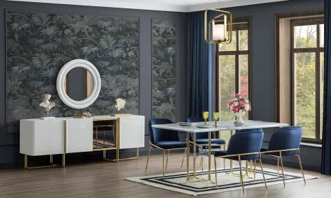 Side Gold Metal Leg Dining Room Set