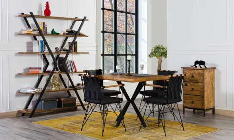 Hemnes Metal Leg Dining Table Set