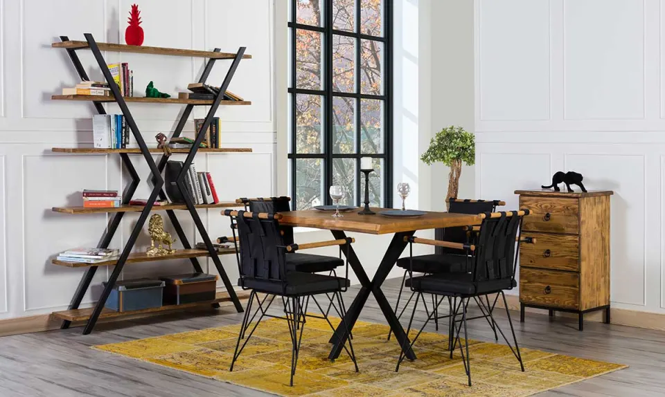 Hemnes Metal Leg Dining Table Set