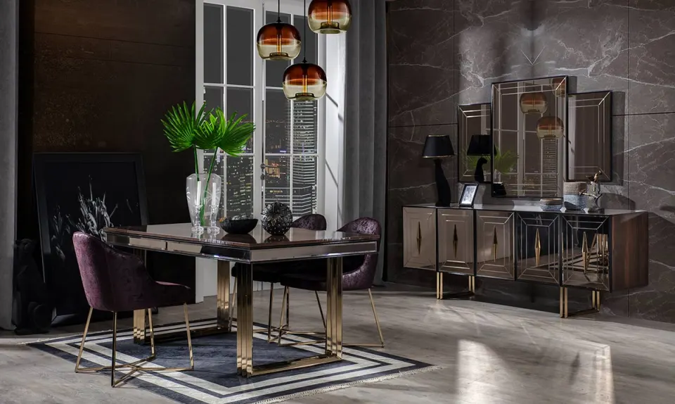 Ramses Gold Metal Leg Dining Room Set