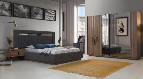 Megan Walnut Sliding Door Bedroom Set