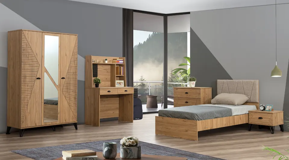 Milas Walnut 3 Doors Young Room Set