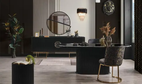 Gucci Anthracite Gold Metal Leg Dining Room Set