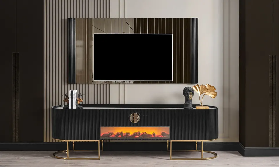 Gucci Fireplace Gold Metal Leg Tv Unit