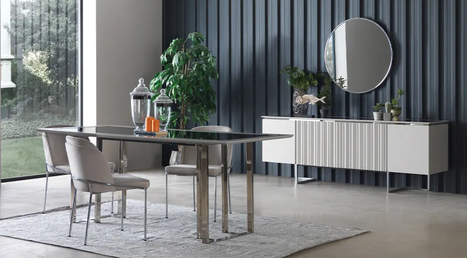 Silver Metal Leg Dining Room Set