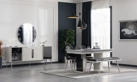 Delon Moonstone Metal Leg Dining Room Set