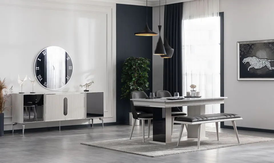 Delon Moonstone Metal Leg Dining Room Set