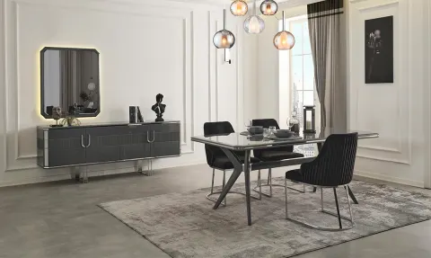 Anthracite Gri Metal Leg Dining Room Set