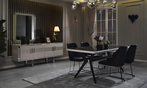 Moonstone Gri Metal Leg Dining Room Set