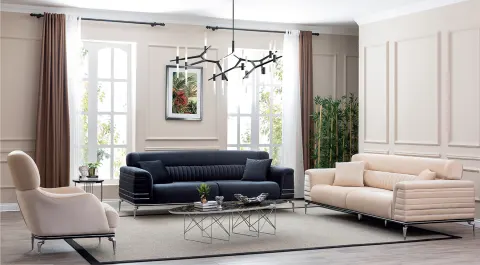 Belotti  Silver Metal Leg Sofa Set