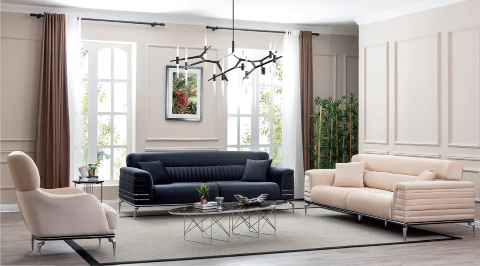 Belotti  Silver Metal Leg Sofa Set