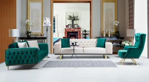 Gupse  Gold Metal Leg Sofa Set