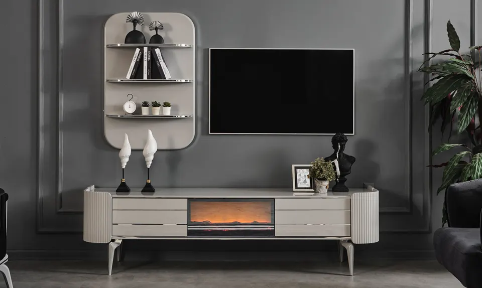 Karya Fog Gray Fireplace TV Unit