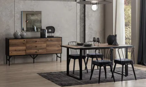Star Walnut Metal Leg Dining Room Set