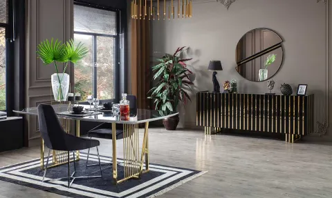 Eyfel Gold Metal Leg Dining Room Set