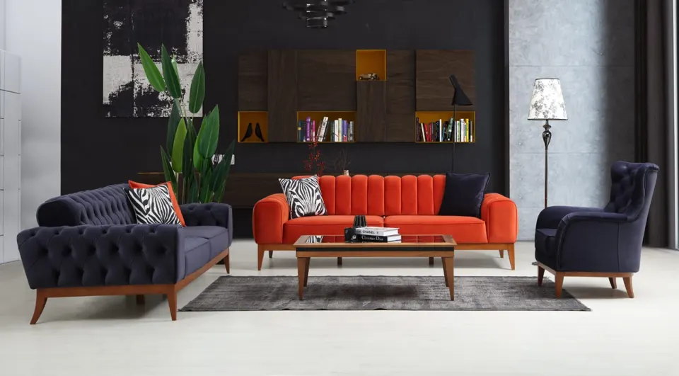 Gold Wooden Leg Sofa Set