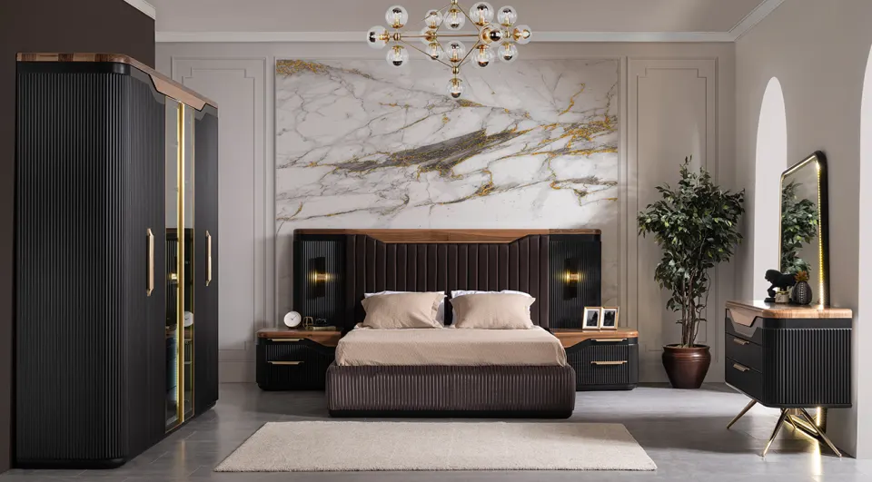 Hermes Black Gold Bedroom Set