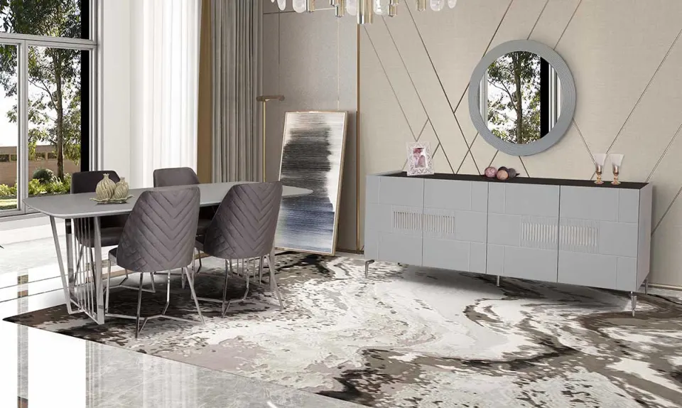 Eyfel Silver Metal Leg Dining Room Set