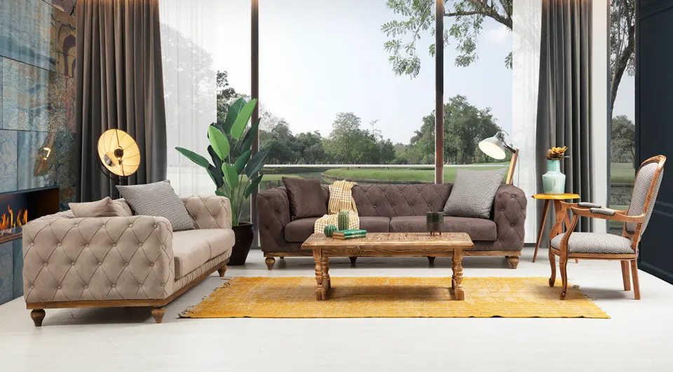Efes Wooden Leg Sofa Set