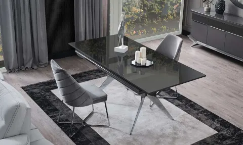 Asian Silver Metal Leg Dining Table