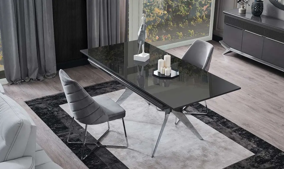 Asian Silver Metal Leg Dining Table