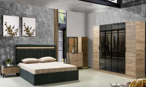 Safir Walnut 6 Door Bedroom Set