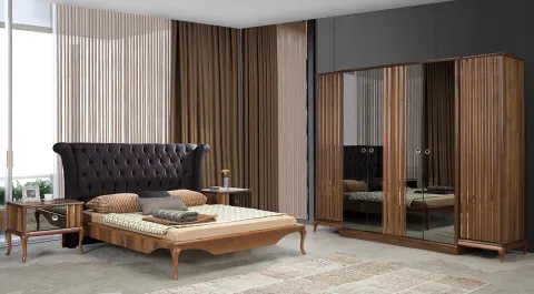 Naturel Walnut 6 Door Bedroom Set