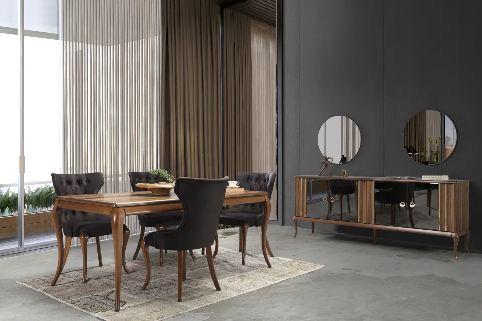 Naturel Walnut Wooden Leg Modern Dining Room Set