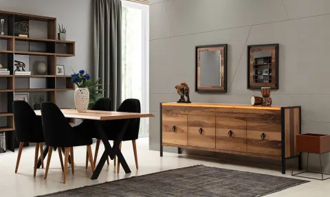 Ares Walnut Metal Leg Dining Room Set