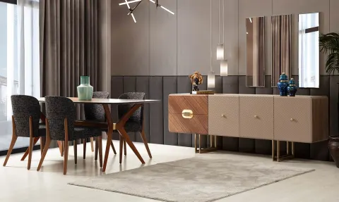 Hera Gold Metal Leg Dining Room Set