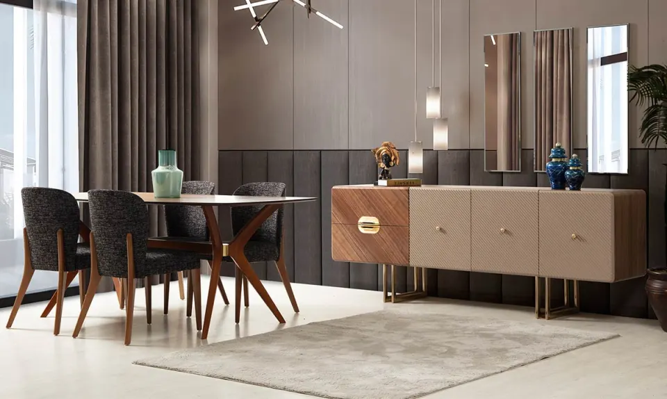 Hera Gold Metal Leg Dining Room Set